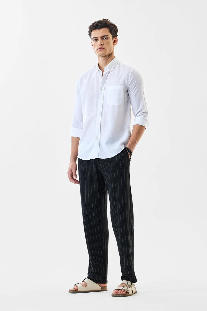 SNITCH Black Black Striped Regular Fit Casual Trousers for Men | Best Price UAE