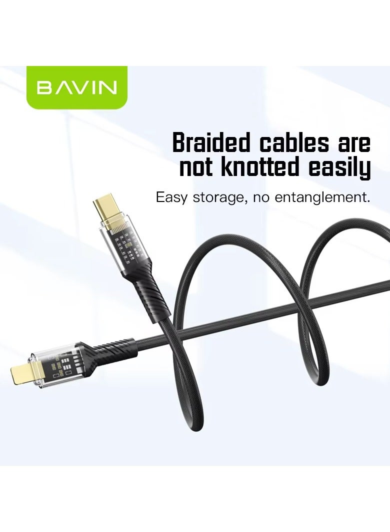 Bavin CB275 Power 30W Fast Charging Data Cable Smart Chip & Durable Braided Cable For Type-C To Ios120 Cm White - Image 5