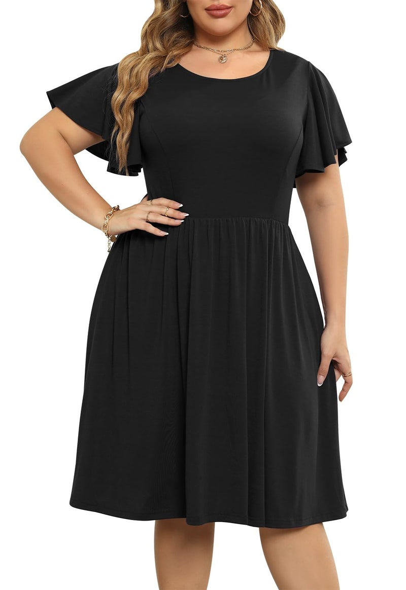 Nemidor Womens Plus Size Dress Vintage Party Midi Casual Summer Fit and Flare Dress with Pocket NEM212 20 Black