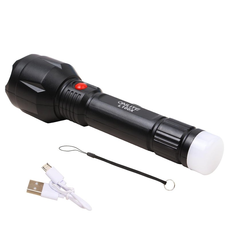 Care4 مصباح يدوي L-100X 20W برايت لايت مع 2 وضعيات (عالي، مصباح خلفي ليلي) مصباح LED ساطع عالي القدرة مع محول شحن USB للشحن السريع. مصباح (أسود: قابل لإعادة الشحن، لومن) - Image 3