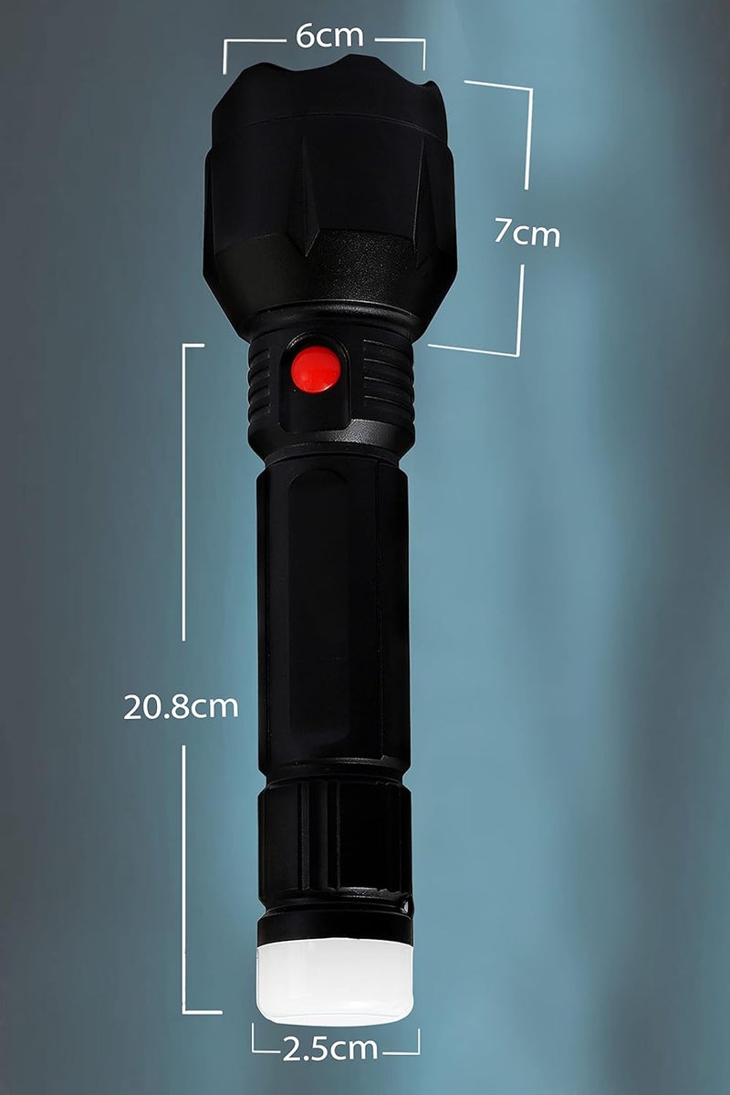 Care4 مصباح يدوي L-100X 20W برايت لايت مع 2 وضعيات (عالي، مصباح خلفي ليلي) مصباح LED ساطع عالي القدرة مع محول شحن USB للشحن السريع. مصباح (أسود: قابل لإعادة الشحن، لومن) - Image 4