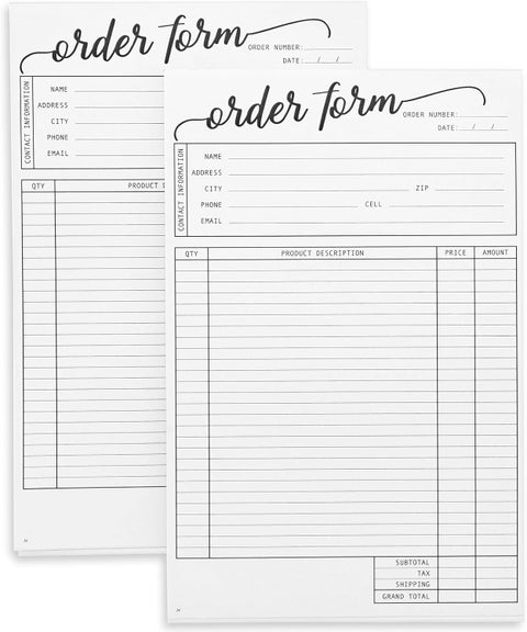 Set of 2 Work Order Forms with Carbon Copy Invoice Book for Small Business Supplies Black Scripted Design 50 Receipts Per Pad for 50 Orders 55 x 85 Inches