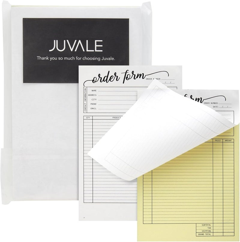 Set of 2 Work Order Forms with Carbon Copy Invoice Book for Small Business Supplies Black Scripted Design 50 Receipts Per Pad for 50 Orders 55 x 85 Inches