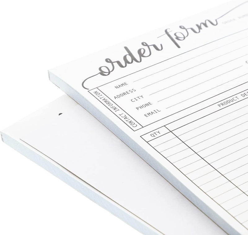 Set of 2 Work Order Forms with Carbon Copy Invoice Book for Small Business Supplies Black Scripted Design 50 Receipts Per Pad for 50 Orders 55 x 85 Inches