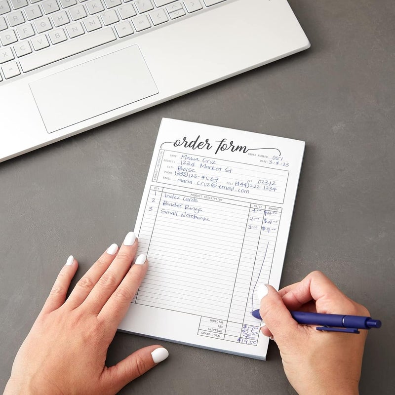 Set of 2 Work Order Forms with Carbon Copy Invoice Book for Small Business Supplies Black Scripted Design 50 Receipts Per Pad for 50 Orders 55 x 85 Inches
