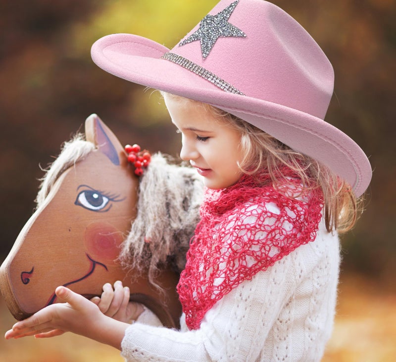 Jastore Kids Girls Boys Western Cowboy Hat Felt Cowboy Themed Party Hats with Glitter Silver Star (US, Age, 5 Years, 10 Years, Light Pink) - Image 5