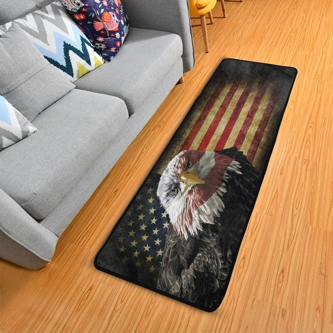 AMERICAN BALD EAGLE FLAG RUNNER RUG FLOOR MAT NONSKID FOURTH OF JULY KITCHEN RUG SOFT AREA RUG FOR BATHROOM ENTRYWAY HALLWAY DINING LIVING ROOM