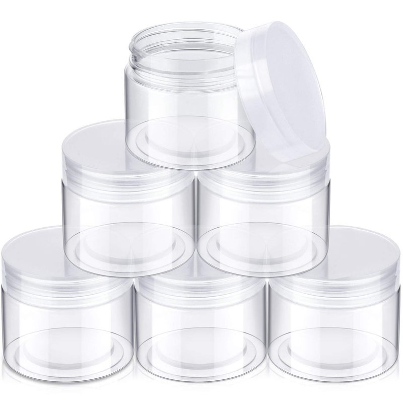Satinior 6 Pack Clear Container with Lids Small Plastic Pot Jars Wide Mouth Round Leak Proof Plastic Container Jars with Lid for Travel Storage, Eye Shadow, Nails, Paint, Jewelry (2 oz, Clear)