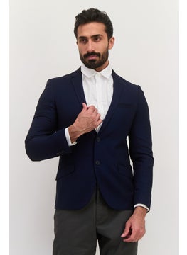 Jules Men Slim Fit Micro Grid Pattern Blazer, Navy  - Image 1