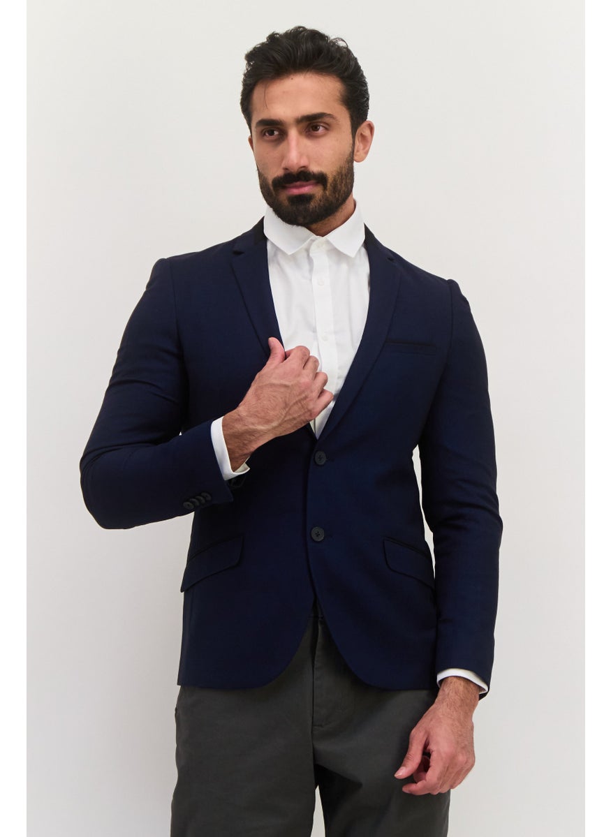 Jules - Men Slim Fit Micro Grid Pattern Blazer, Navy - Image 1