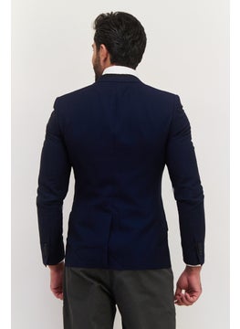 Jules Men Slim Fit Micro Grid Pattern Blazer, Navy  - Image 4