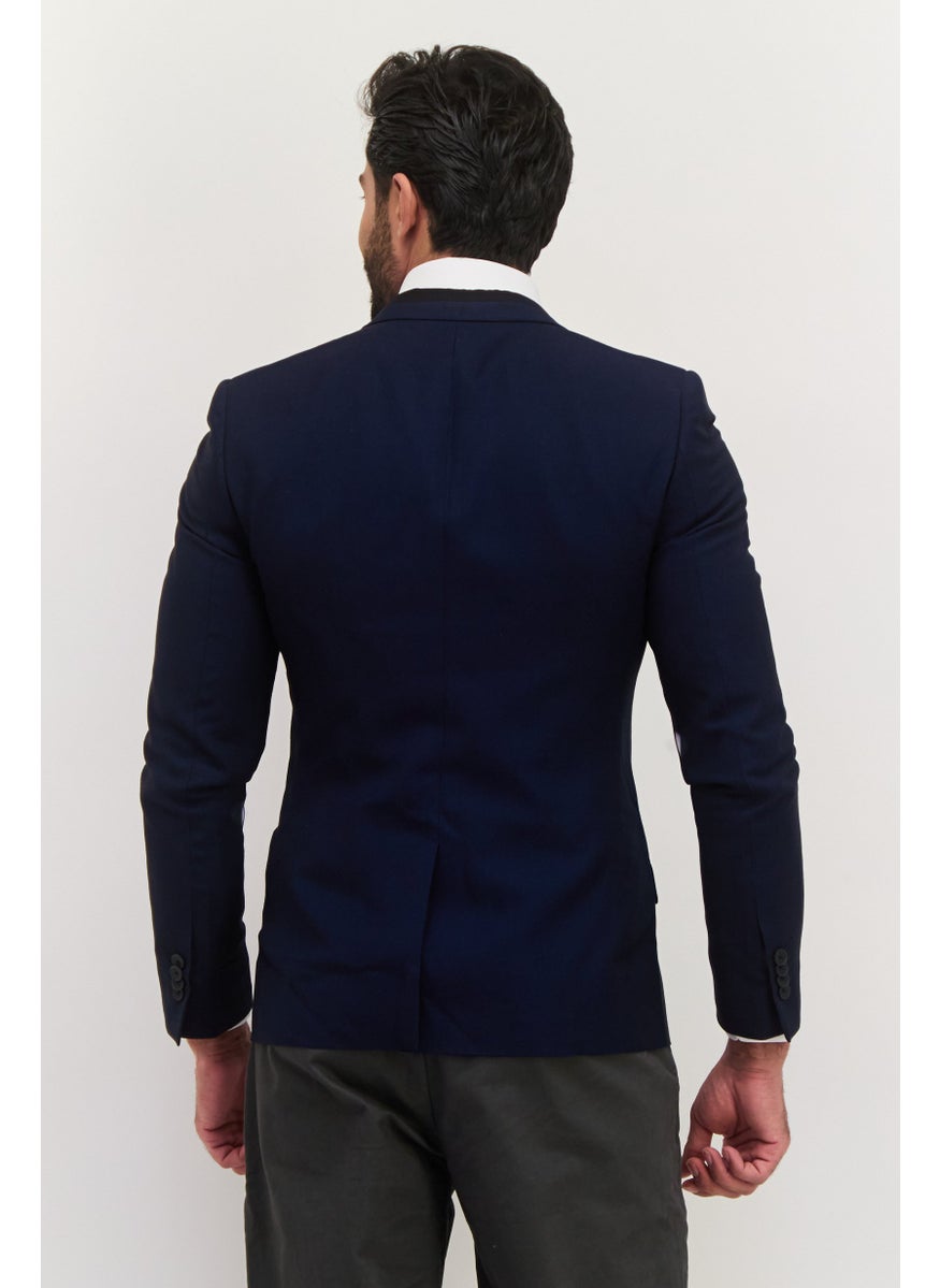 Jules - Men Slim Fit Micro Grid Pattern Blazer, Navy - Image 1