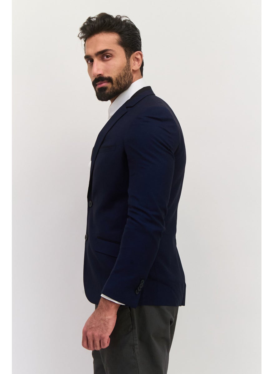 Jules - Men Slim Fit Micro Grid Pattern Blazer, Navy - Image 1
