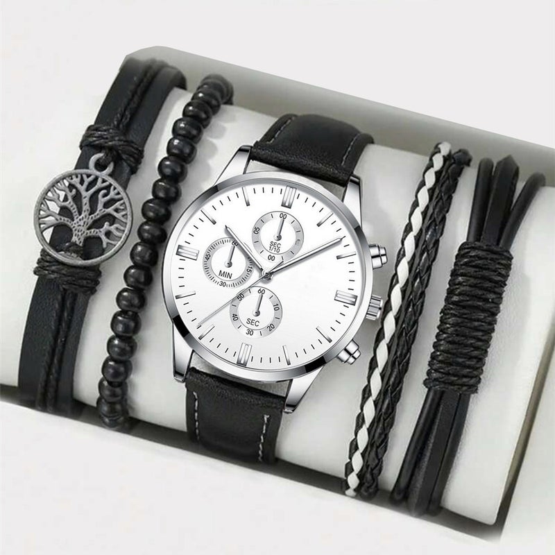 Mens Fashion Watch and Bracelet Set White watch bracelet set of 4 657-6