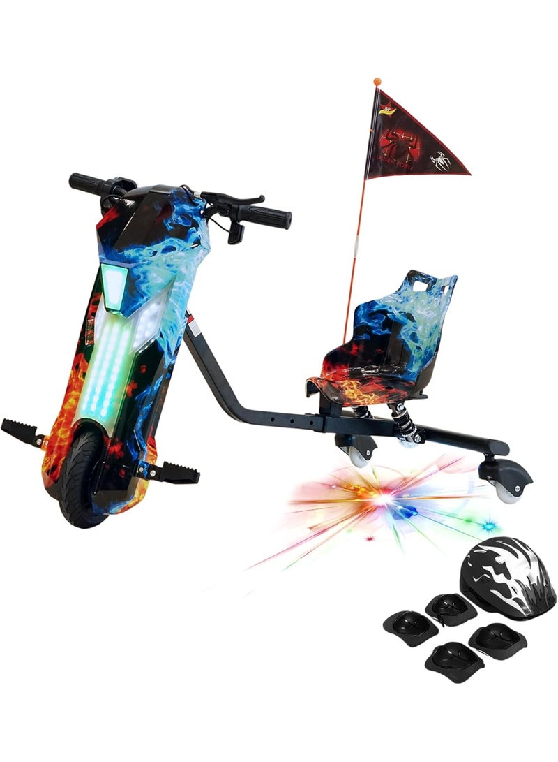 Crony D02 Electric Drift Car, Electric Drift Trike, Drift Scooter, Drift Kart, Electric Drift Kart, Ride On Drift Car, Kids Drift Car, Electric Ride On Car, Kids Electric Vehicle, Ride On Toy Car, Battery Powered Drift Car, 18KM/H High Speed Drift Car, LED Lights Drift Car, RGB Lights Drift Trike, Drift Car with Bluetooth Speaker, Rechargeable Battery Drift Car, Powerful Motor Drift Scooter, Wide Rear Wheels Drift Trike, Electric Drift Car for Kids Boys Girls Teens, Outdoor Ride On Drift Toy, Racing Drift Vehicle for Children Red Blue Fire - Image 1