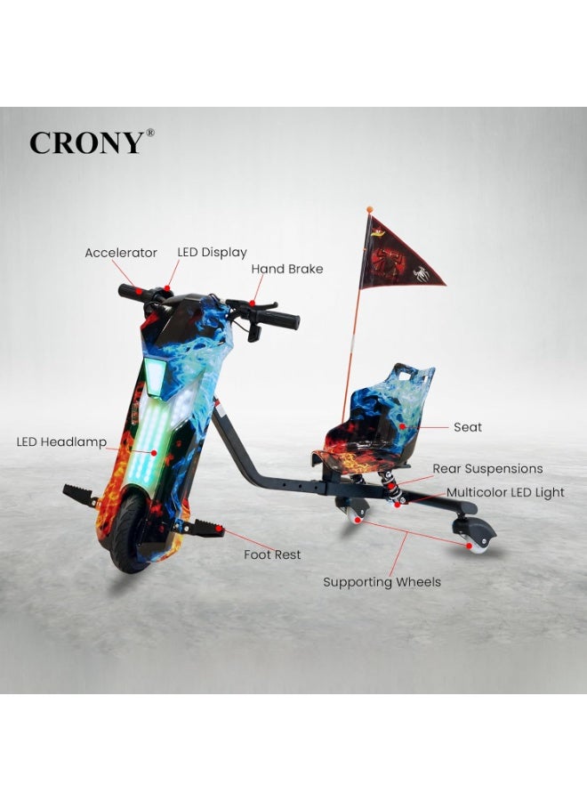 Crony D02 Electric Drift Car, Electric Drift Trike, Drift Scooter, Drift Kart, Electric Drift Kart, Ride On Drift Car, Kids Drift Car, Electric Ride On Car, Kids Electric Vehicle, Ride On Toy Car, Battery Powered Drift Car, 18KM/H High Speed Drift Car, LED Lights Drift Car, RGB Lights Drift Trike, Drift Car with Bluetooth Speaker, Rechargeable Battery Drift Car, Powerful Motor Drift Scooter, Wide Rear Wheels Drift Trike, Electric Drift Car for Kids Boys Girls Teens, Outdoor Ride On Drift Toy, Racing Drift Vehicle for Children Red Blue Fire - Image 2