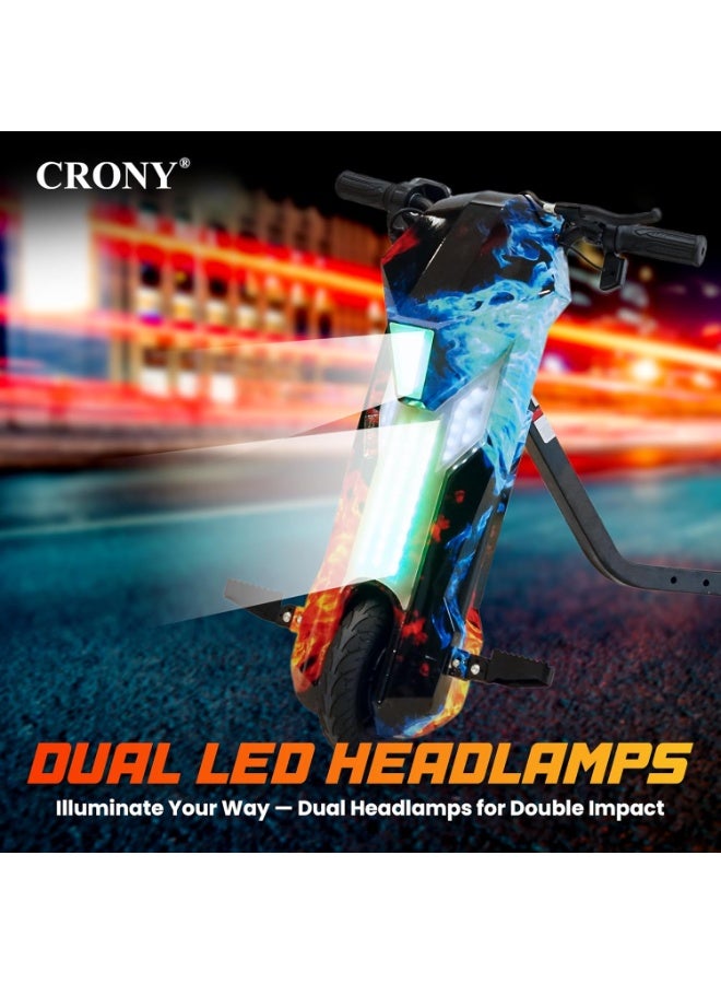 Crony D02 Electric Drift Car, Electric Drift Trike, Drift Scooter, Drift Kart, Electric Drift Kart, Ride On Drift Car, Kids Drift Car, Electric Ride On Car, Kids Electric Vehicle, Ride On Toy Car, Battery Powered Drift Car, 18KM/H High Speed Drift Car, LED Lights Drift Car, RGB Lights Drift Trike, Drift Car with Bluetooth Speaker, Rechargeable Battery Drift Car, Powerful Motor Drift Scooter, Wide Rear Wheels Drift Trike, Electric Drift Car for Kids Boys Girls Teens, Outdoor Ride On Drift Toy, Racing Drift Vehicle for Children Red Blue Fire - Image 4