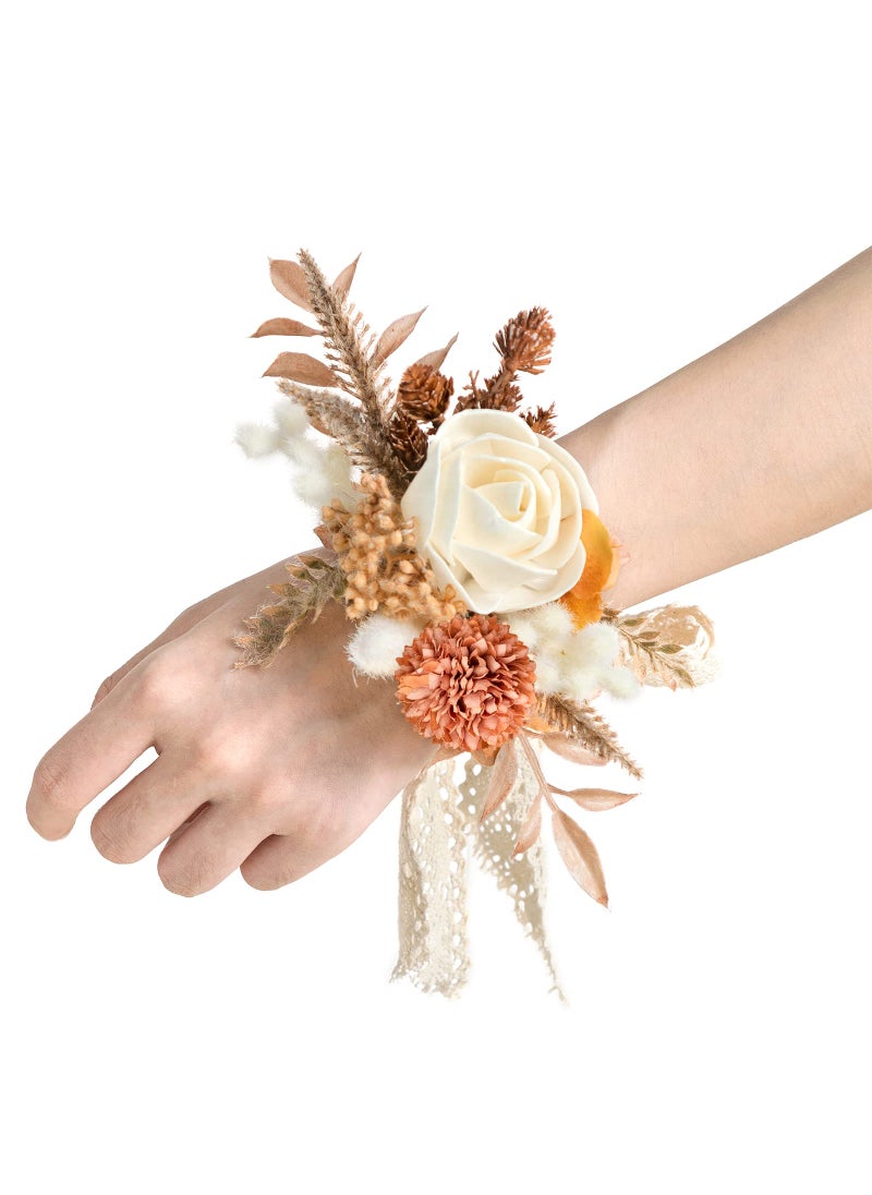 Ling's moment Lings Moment 6pcs Wedding Wrist Corsage Artificial Flowers GirlMother Homecoming Prom Corsages Wristlet Dcor etc Boho Dried Rustic 