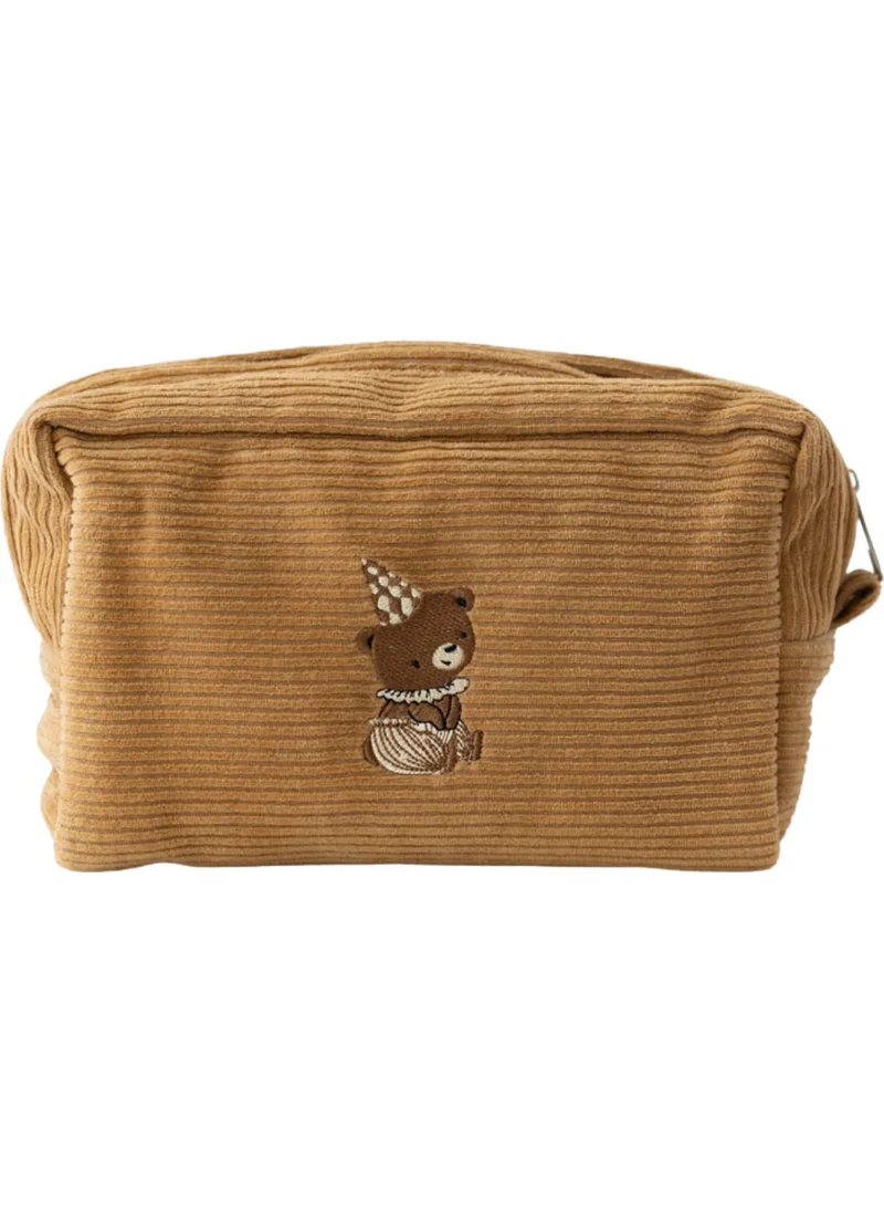 Mama Yoyo Velvet Organizer Bag Cinnamon - Bear Embroidered