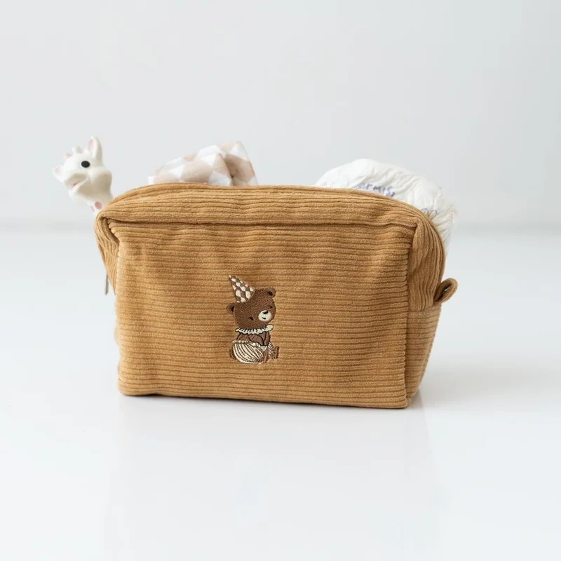 ماما يويو Velvet Organizer Bag Cinnamon - Bear Embroidered