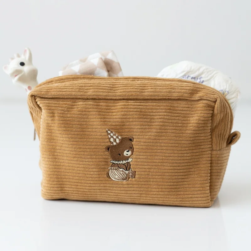 ماما يويو Velvet Organizer Bag Cinnamon - Bear Embroidered