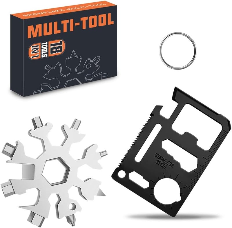 Cutiful Stocking Stuffers for Men - Snowflake 18 in 1 Multitool Christmas Gifts, 20 in 1 Card Multi Tools for Dad from Daughter Son, Gifts for Father Husband Him (Silver&Card) - Image 1