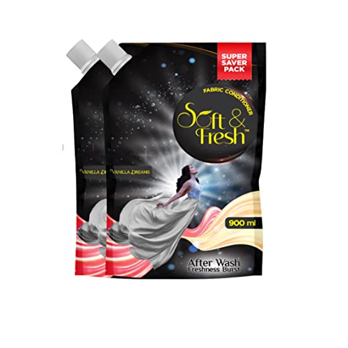 Soft & Fresh Combo Pack of Vanilla Dreams 2X900ml, best Fabric Conditioner softener increase freshness and softness 900ml refill pouch pack of 2 - Image 1
