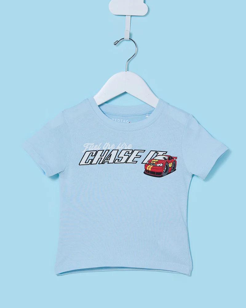Redtag Infant Boys Blue and Navy & Car Printed 4-Pack Short Pyjama Set