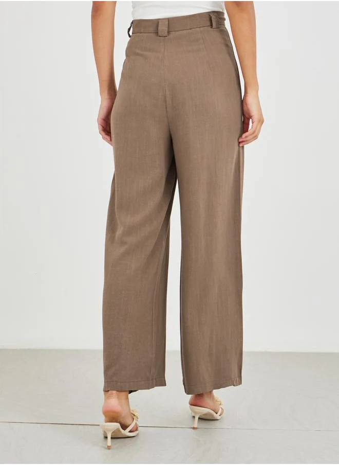 ستايلي Styli Solid Mid Rise Wide Leg Pants