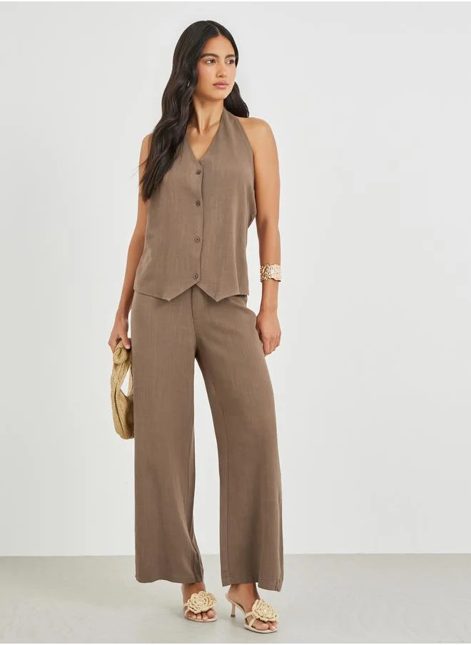 ستايلي Styli Solid Mid Rise Wide Leg Pants