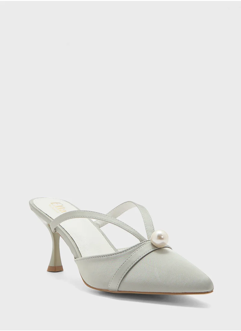 ELLA Slip On Heeled Pump With Pearl