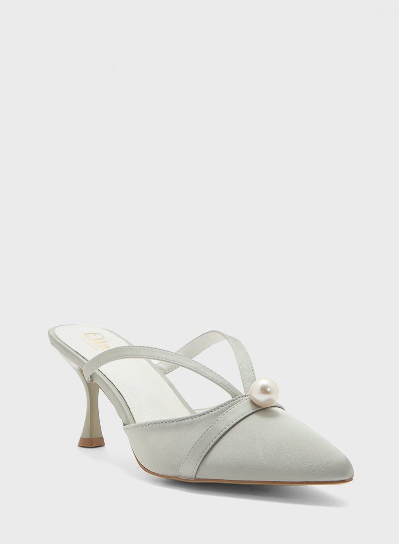 ELLA Slip On Heeled Pump With Pearl  - Image 2