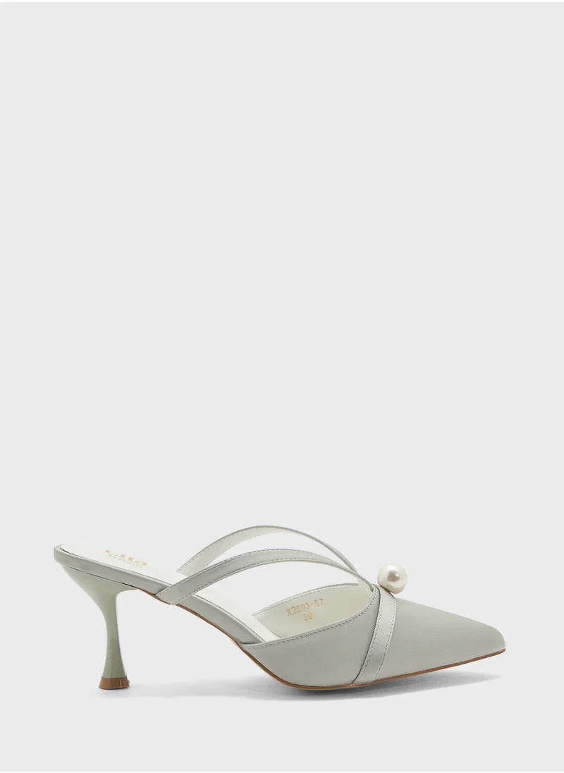 ELLA Slip On Heeled Pump With Pearl