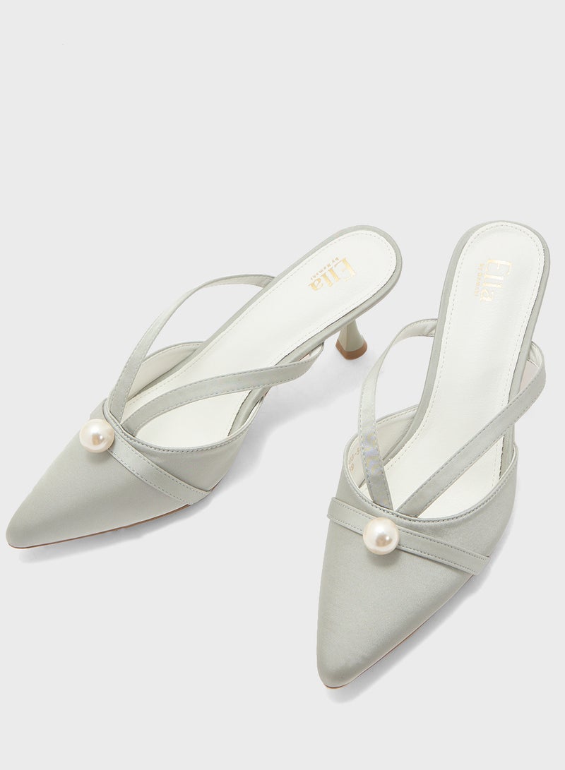 ELLA Slip On Heeled Pump With Pearl  - Image 4