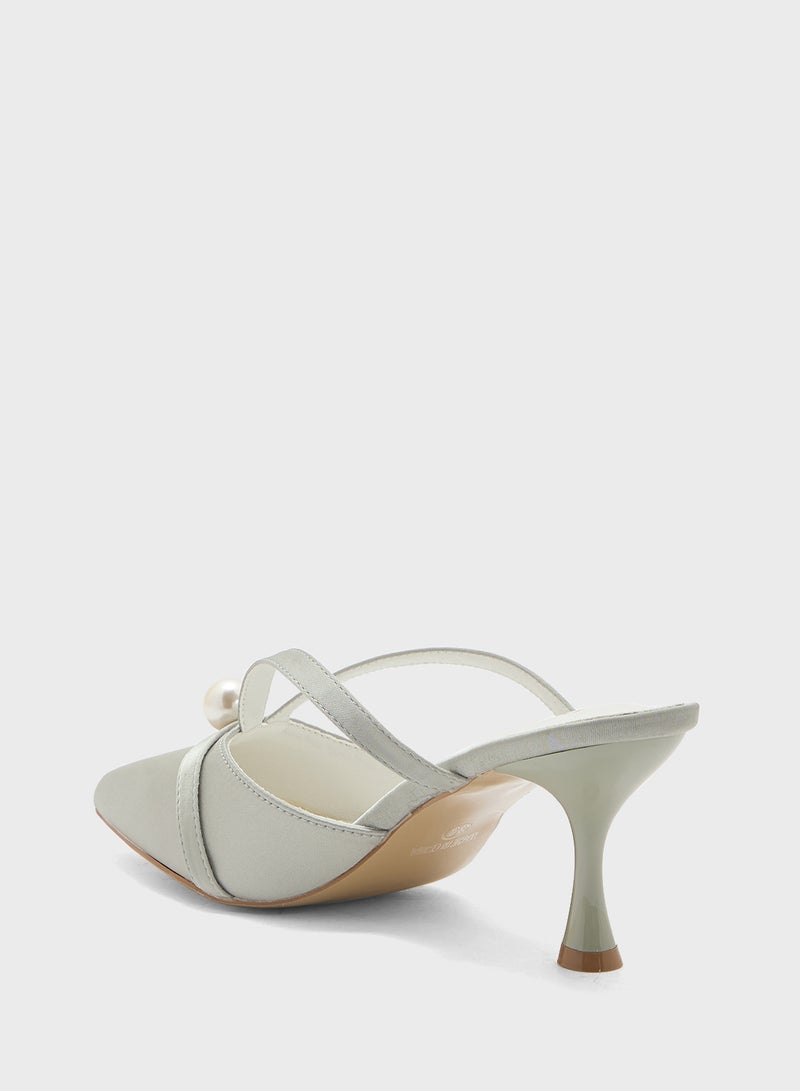ELLA Slip On Heeled Pump With Pearl  - Image 3
