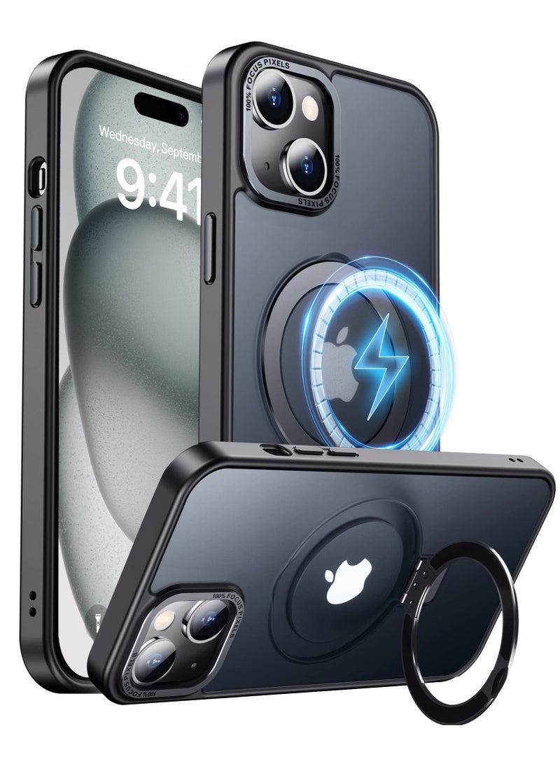 Eligo iPhone 15 Plus Magnetic Case with Invisible Stand, Compatible with MagSafe Shockproof Protection Cover, Translucent Matte Slim Phone Case with Magnet for Apple 15 Plus (2023)(Black)  - Image 1