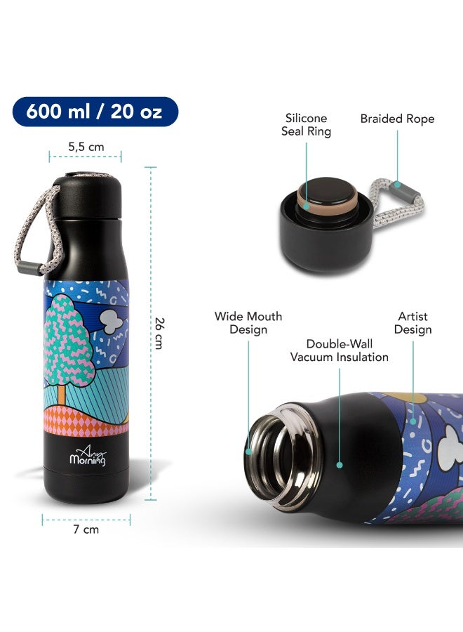 آني مورننغ زجاجة ترمس قهوة من الفولاذ المقاوم للصدأ، بسعة 600 مل، قارورة شاي وقهوة، معزولة بجدار مزدوج بتقنية التفريغ الهوائي، مانعة للتسرب والانسكاب، مثالية للمشروبات الساخنة والباردة. - Image 2