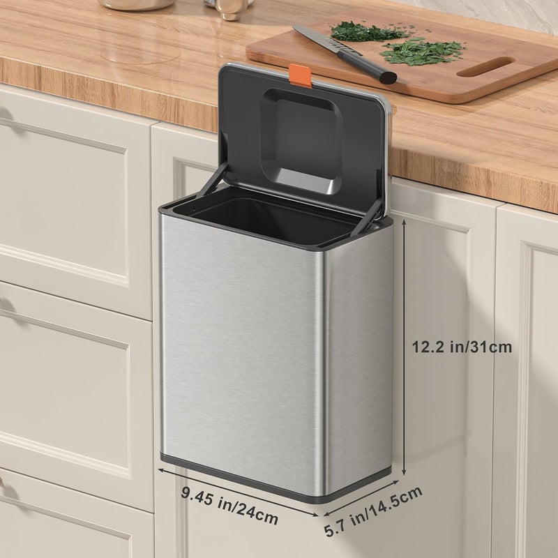 Mbillion Kitchen Compost Bin Hanging Trash Can with Lid 2.1 Gallon Stainless Steel Garbage Can for Kitchen Cabinet Door Mounted Trash Can Under Sink Door RV Bathroom,Silver - Image 5