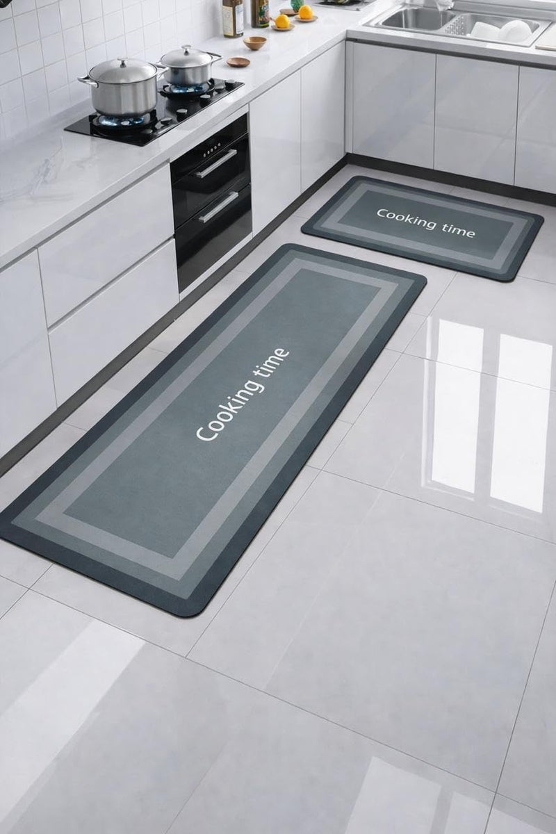 2 Pieces Rectangular Kitchen Floor Mats Carpet Household Soft Waterproof Non-Slip Oil-Proof Wipeable Washable Dirt-resistant (Shape 22) - Image 1