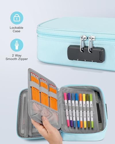 Zannaki Large Capacity Pencil Pouch Case with Lock Pen Marker Stationery Bag Art Supply Storage Organizer Box for Bullet Journal Middle High School College Student Teen Girl Women Adult Mint Green - Image 3