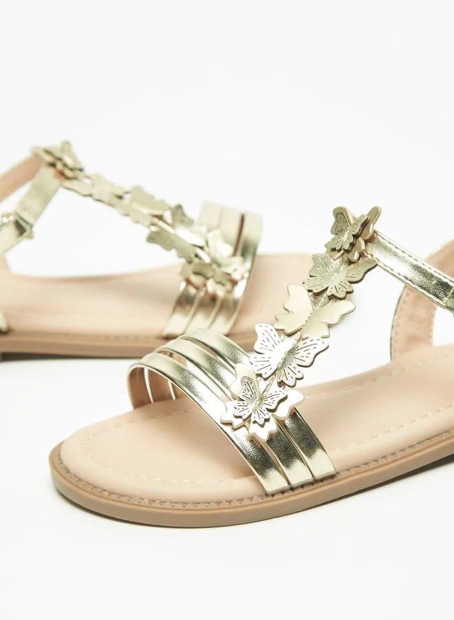 ميسي Girls Butterfly Applique Slip-On Sandals With Hook And Loop Closure
