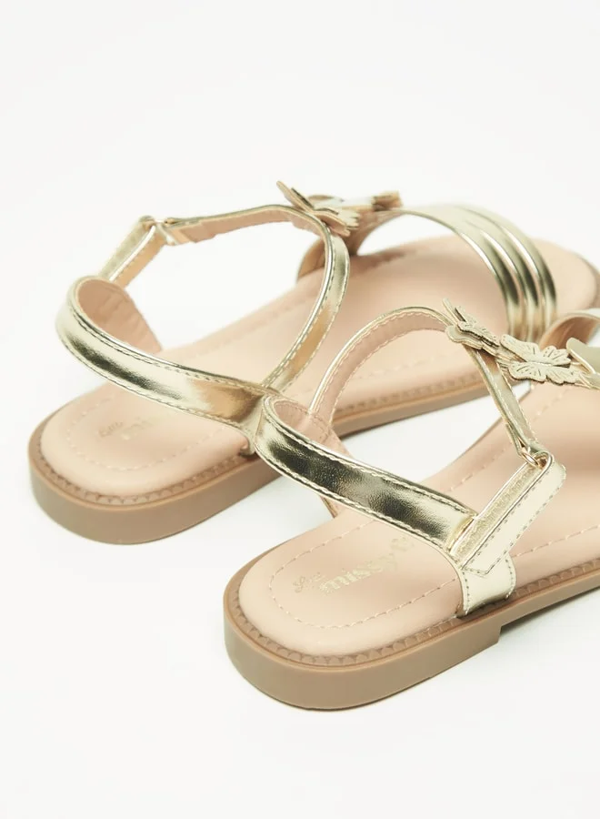 ميسي Girls Butterfly Applique Slip-On Sandals With Hook And Loop Closure