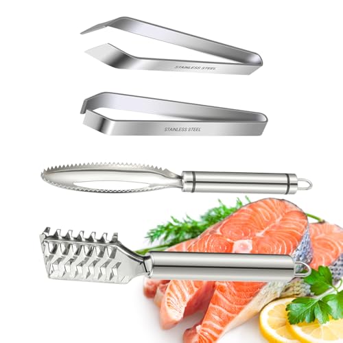 iziusy 2 Pcs Fish Tweezer 2 Pcs Fish Scale Remover, Fishbone Tweezers Descaler Cleaner Scraper Tool Stainless Stee Pliers - Image 1