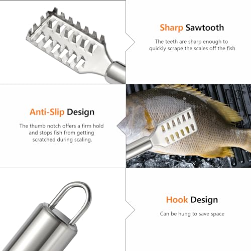 iziusy 2 Pcs Fish Tweezer 2 Pcs Fish Scale Remover, Fishbone Tweezers Descaler Cleaner Scraper Tool Stainless Stee Pliers - Image 4