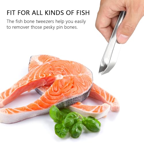 iziusy 2 Pcs Fish Tweezer 2 Pcs Fish Scale Remover, Fishbone Tweezers Descaler Cleaner Scraper Tool Stainless Stee Pliers - Image 3