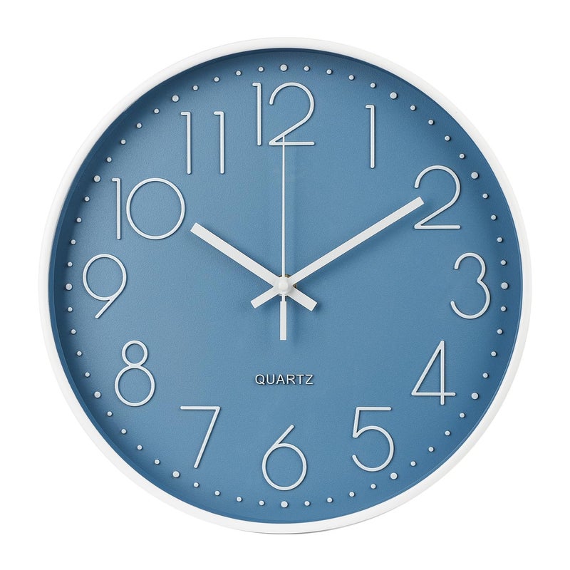 bakbrand Wall Clock 12 Inch Non-Ticking Silent Modern Simple Style Round Decor Clock Cerulean Stereoscopic Dial Quartz Wall Clocks for Home/Office/School/Living Room/Bedroom/Kitchen - Image 1