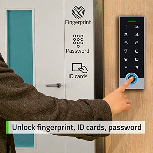 AMOCAM Metal Fingerprint Door Access Control Keypad System, Access Controller Stand-Alone Keypad, EM HID IC Card Reader + 5pcs ID Key Fobs, Weatherproof WG26/34 10000 Users for Garage, Door Lock Opener - Image 2