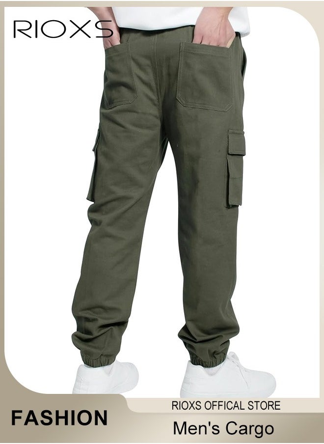Men's Cargo Regular Fit Pants Fashion Trousers Casual Workout Jogging Drawstring Pants With Multiple Pockets