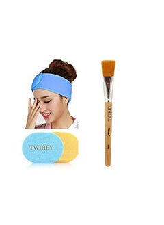 TWIREY Polycotton Stretchable Elasticized Adjustable Facial Headbands And Face Pack Brush And Face Cleaning Sponges For Women Pack Of 1 Multicolor  - Image 1