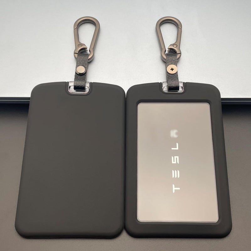 TANDRIVE 2PCS Silicone Key Card Holder Case Compatible with Tesla Model 3 Model Y Cybertruck and Rivianï¼ŒKey Protector Cover Accessories Including Key Chain, Black and Black - Image 1